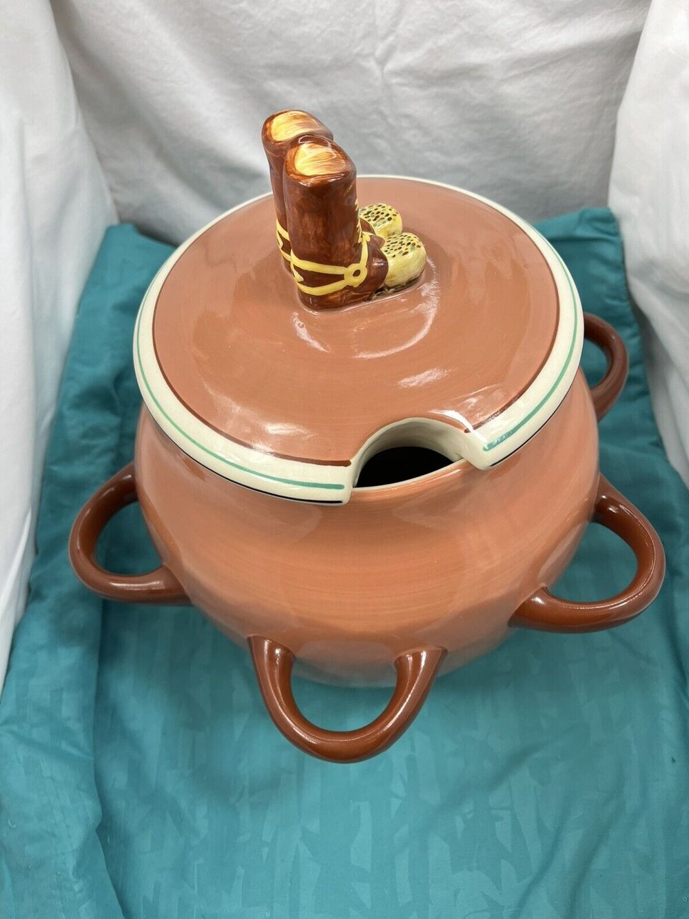 Western Boot Large Multi Handle Bowl Hand Painted Cookie Jar Orange Yellow 🔥
